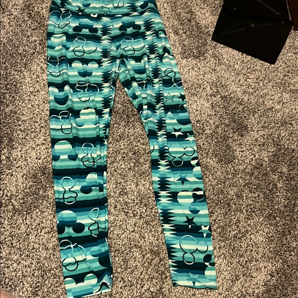 LuLaRoe Teal and Black Patterned Leggings